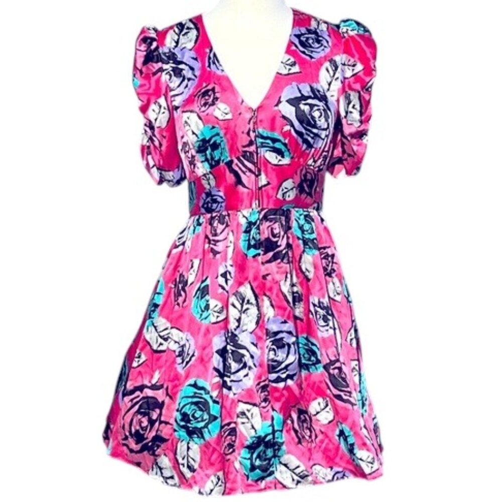 Betsey Johnson Pink Satin Floral Zip-Up Dress NWT